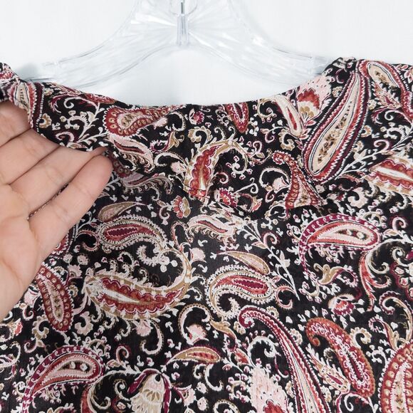 J Jill Ruffled Crepe Rayon Paisley Blouse Womens Large Red Black Boho Artsy - Picture 6 of 14